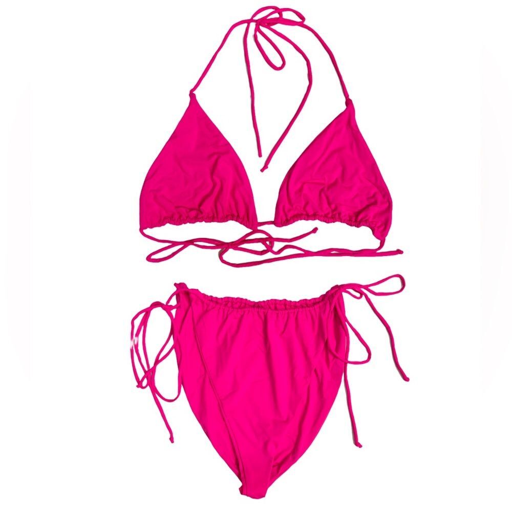 Good American Neon Pink Tie Bikini Set - Size 7 / 4x / 22 - 24 Bright Swim Pool